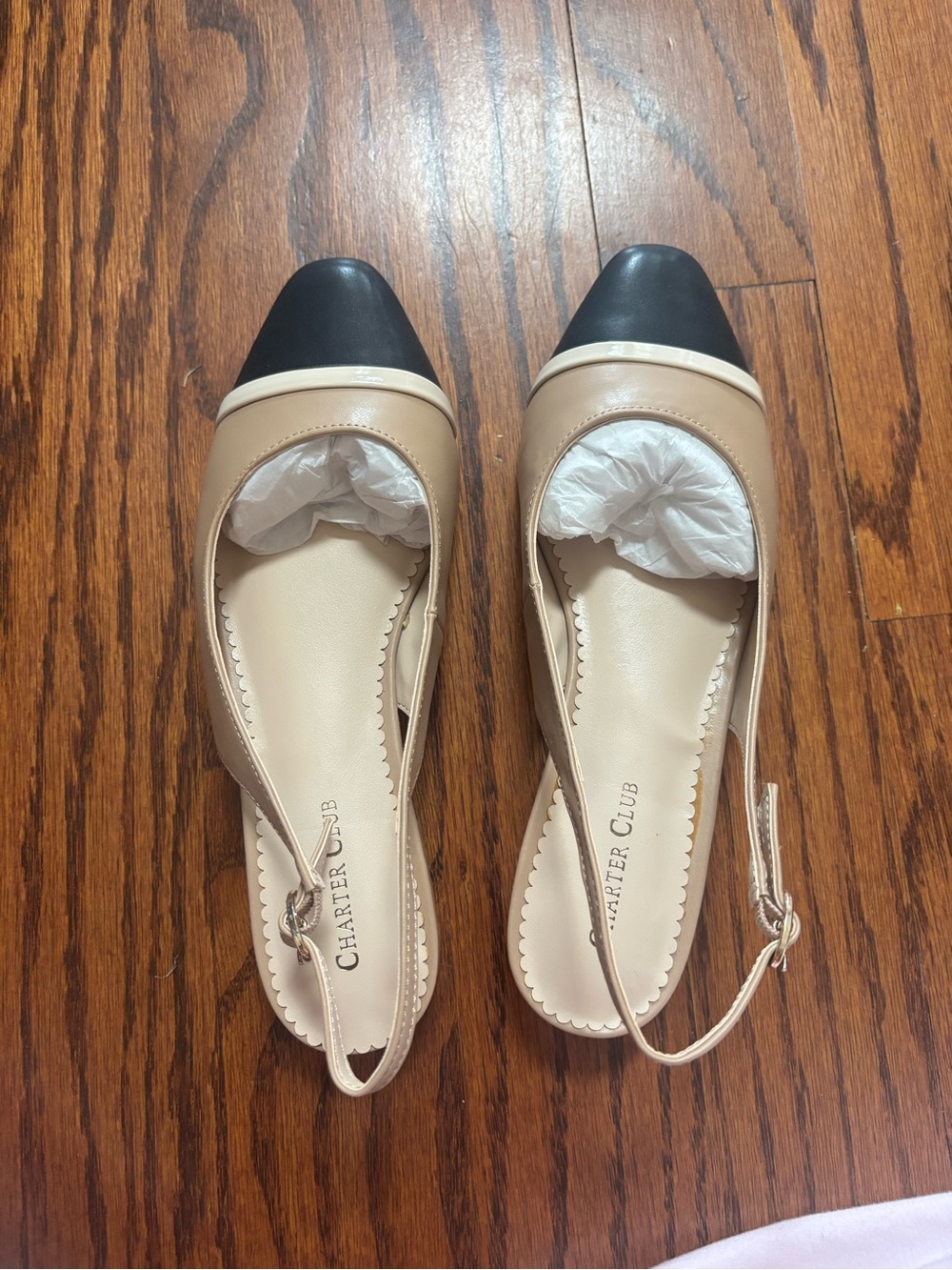 Charter Club Two-Tone Beige and Black Slingback Flats